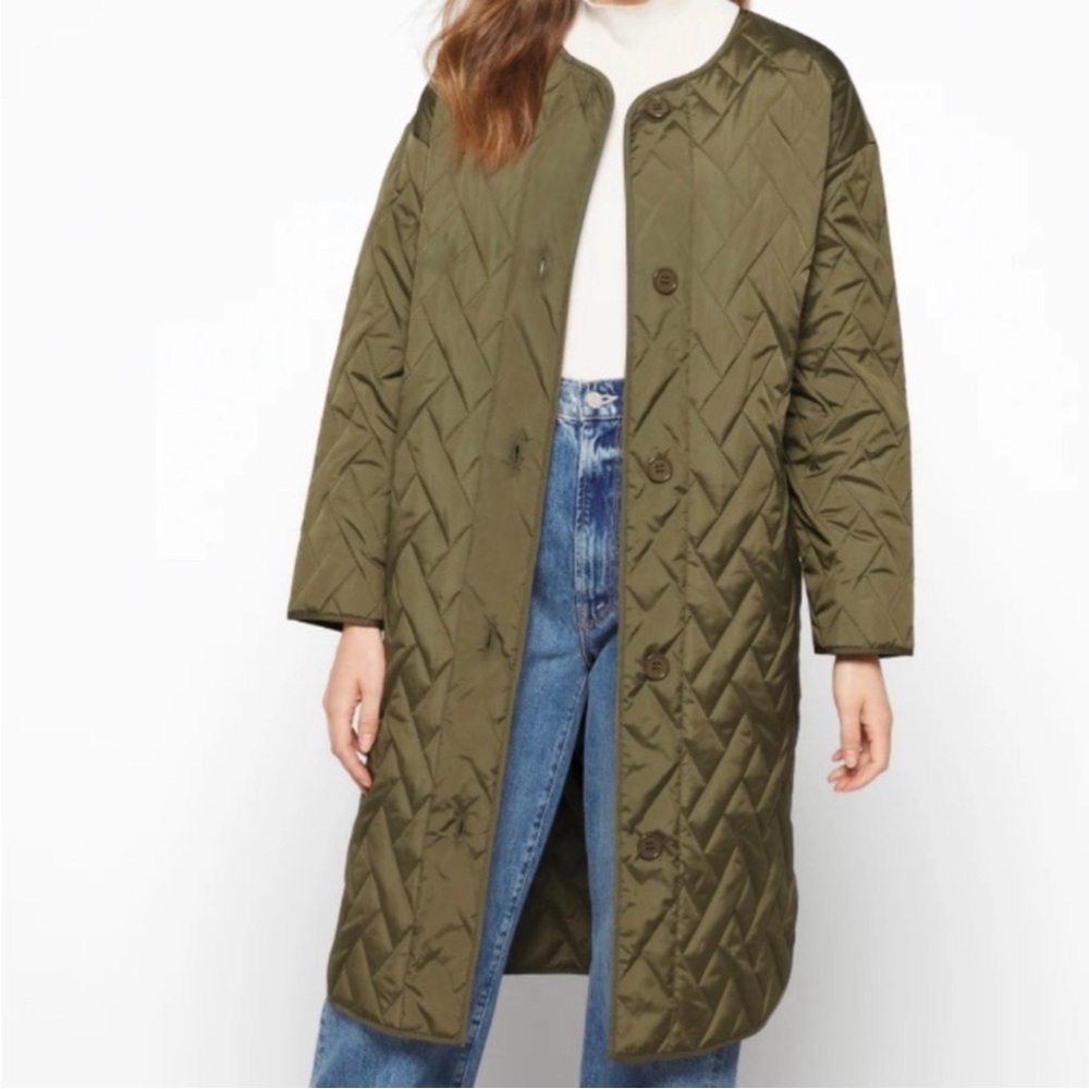 STEVE MADDEN Emerson Longline Quilted Jacket. Olive Green. Small. NWT